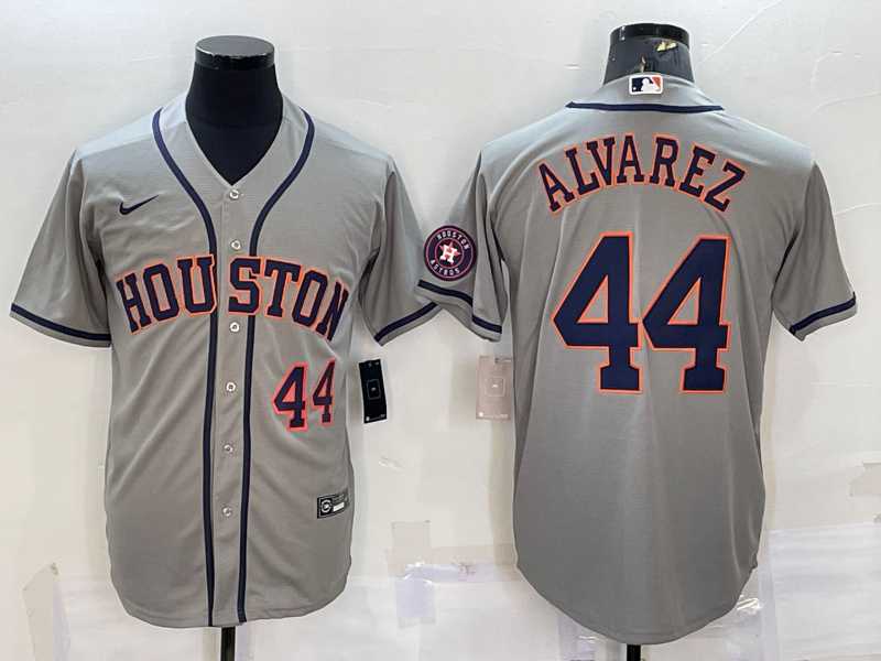 Men%27s Houston Astros #44 Yordan Alvarez Number Grey With Patch Stitched MLB Cool Base Nike Jersey->houston astros->MLB Jersey